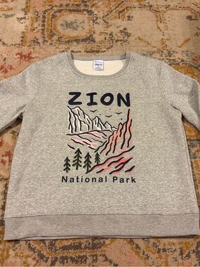 Born Zion National Park Heather Gray Sweatshirt with Pink & Green Graphic